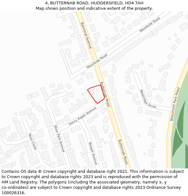 4, BUTTERNAB ROAD, HUDDERSFIELD, HD4 7AH: Location map and indicative extent of plot
