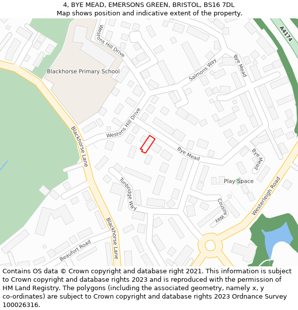 4, BYE MEAD, EMERSONS GREEN, BRISTOL, BS16 7DL: Location map and indicative extent of plot