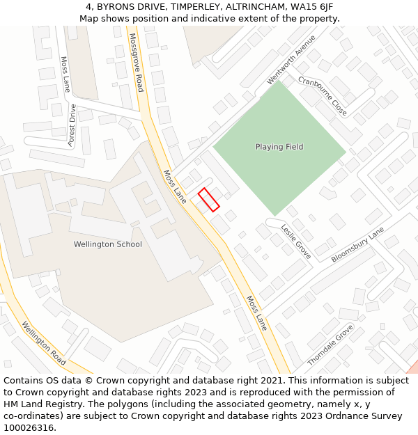 4, BYRONS DRIVE, TIMPERLEY, ALTRINCHAM, WA15 6JF: Location map and indicative extent of plot