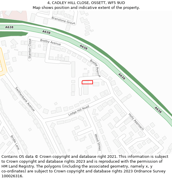 4, CADLEY HILL CLOSE, OSSETT, WF5 9UD: Location map and indicative extent of plot