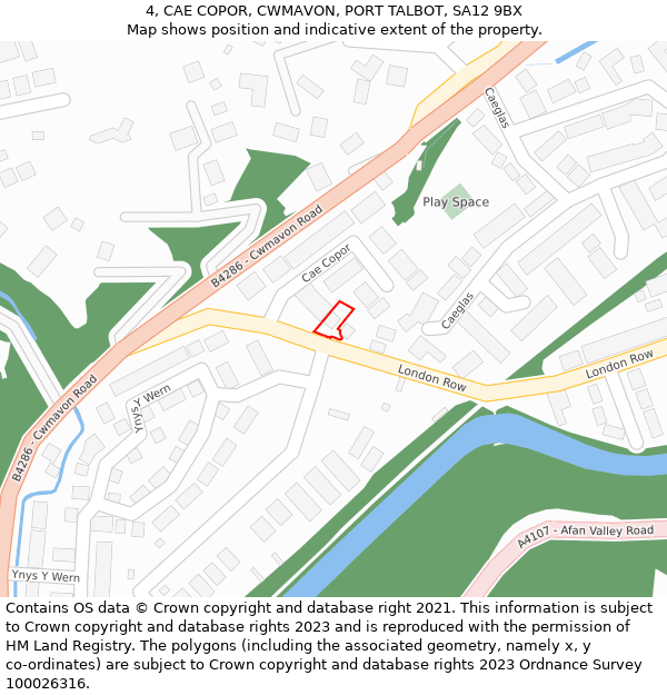 4, CAE COPOR, CWMAVON, PORT TALBOT, SA12 9BX: Location map and indicative extent of plot