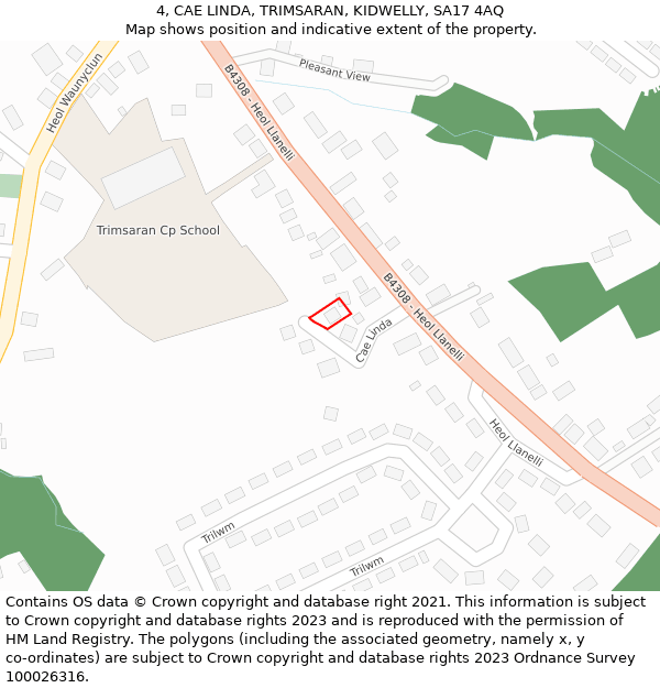 4, CAE LINDA, TRIMSARAN, KIDWELLY, SA17 4AQ: Location map and indicative extent of plot