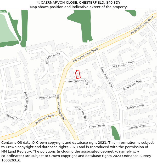 4, CAERNARVON CLOSE, CHESTERFIELD, S40 3DY: Location map and indicative extent of plot