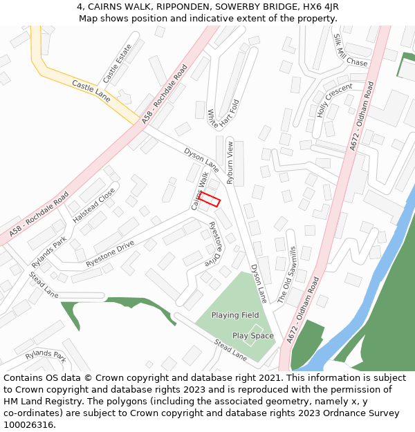 4, CAIRNS WALK, RIPPONDEN, SOWERBY BRIDGE, HX6 4JR: Location map and indicative extent of plot