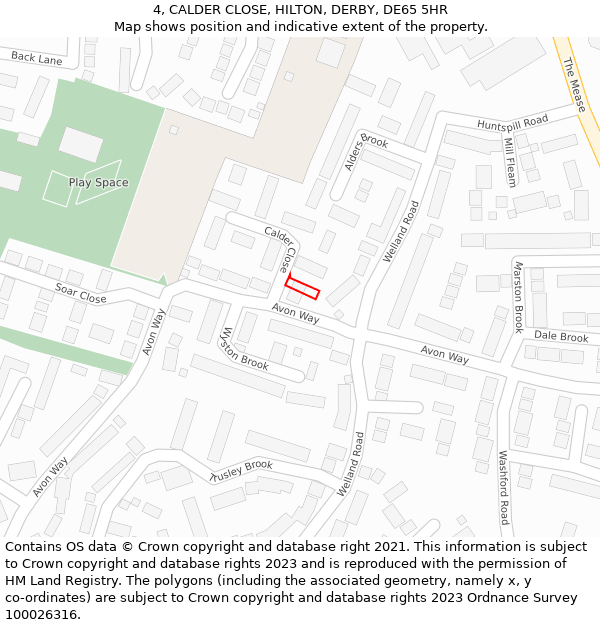 4, CALDER CLOSE, HILTON, DERBY, DE65 5HR: Location map and indicative extent of plot