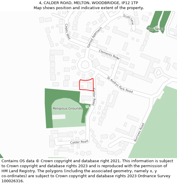 4, CALDER ROAD, MELTON, WOODBRIDGE, IP12 1TP: Location map and indicative extent of plot