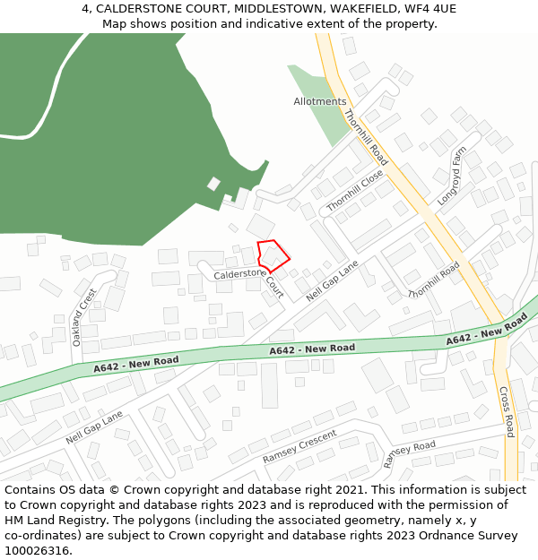 4, CALDERSTONE COURT, MIDDLESTOWN, WAKEFIELD, WF4 4UE: Location map and indicative extent of plot