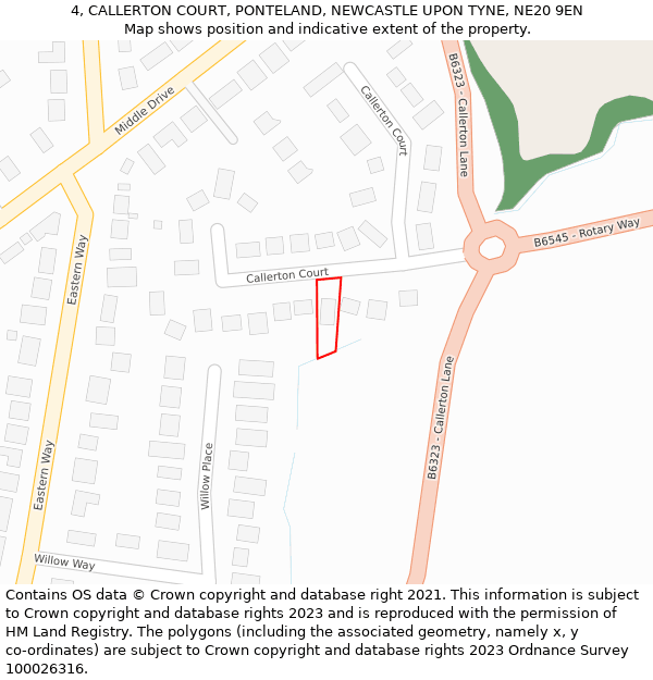 4, CALLERTON COURT, PONTELAND, NEWCASTLE UPON TYNE, NE20 9EN: Location map and indicative extent of plot