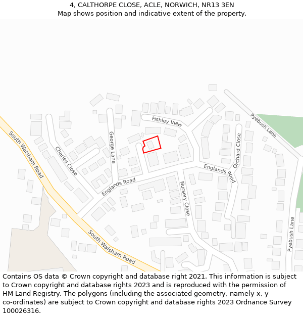 4, CALTHORPE CLOSE, ACLE, NORWICH, NR13 3EN: Location map and indicative extent of plot