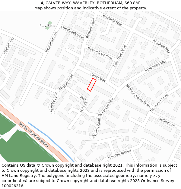 4, CALVER WAY, WAVERLEY, ROTHERHAM, S60 8AF: Location map and indicative extent of plot