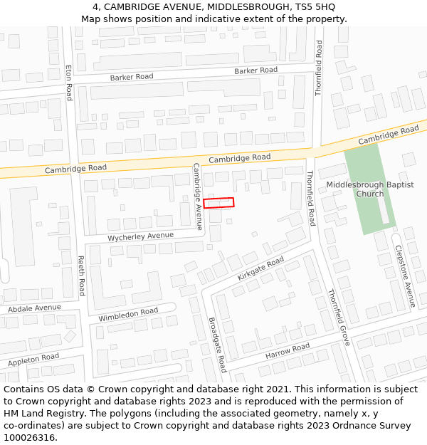 4, CAMBRIDGE AVENUE, MIDDLESBROUGH, TS5 5HQ: Location map and indicative extent of plot