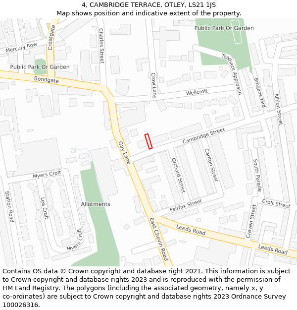 4, CAMBRIDGE TERRACE, OTLEY, LS21 1JS: Location map and indicative extent of plot