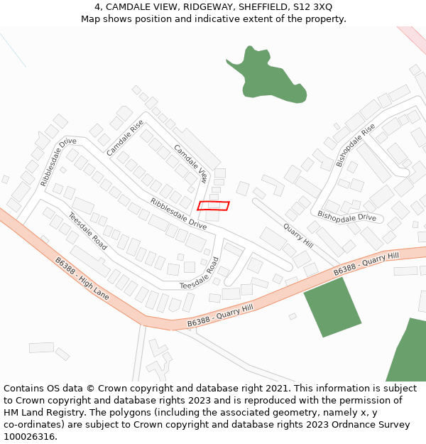 4, CAMDALE VIEW, RIDGEWAY, SHEFFIELD, S12 3XQ: Location map and indicative extent of plot