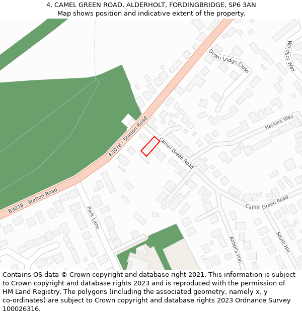 4, CAMEL GREEN ROAD, ALDERHOLT, FORDINGBRIDGE, SP6 3AN: Location map and indicative extent of plot