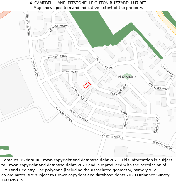 4, CAMPBELL LANE, PITSTONE, LEIGHTON BUZZARD, LU7 9FT: Location map and indicative extent of plot