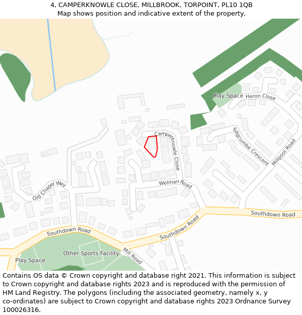 4, CAMPERKNOWLE CLOSE, MILLBROOK, TORPOINT, PL10 1QB: Location map and indicative extent of plot