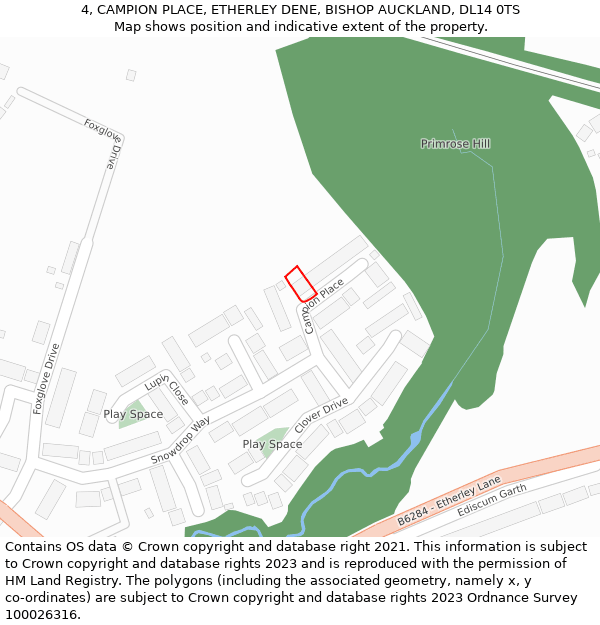 4, CAMPION PLACE, ETHERLEY DENE, BISHOP AUCKLAND, DL14 0TS: Location map and indicative extent of plot