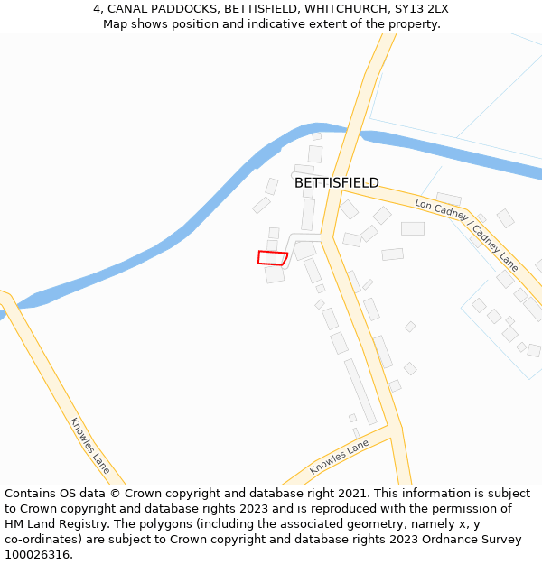 4, CANAL PADDOCKS, BETTISFIELD, WHITCHURCH, SY13 2LX: Location map and indicative extent of plot