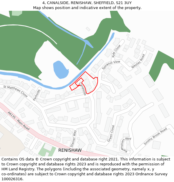 4, CANALSIDE, RENISHAW, SHEFFIELD, S21 3UY: Location map and indicative extent of plot