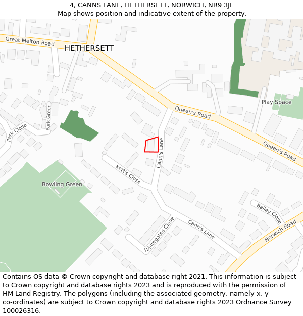 4, CANNS LANE, HETHERSETT, NORWICH, NR9 3JE: Location map and indicative extent of plot