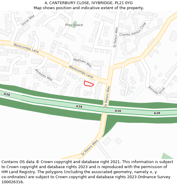 4, CANTERBURY CLOSE, IVYBRIDGE, PL21 0YG: Location map and indicative extent of plot