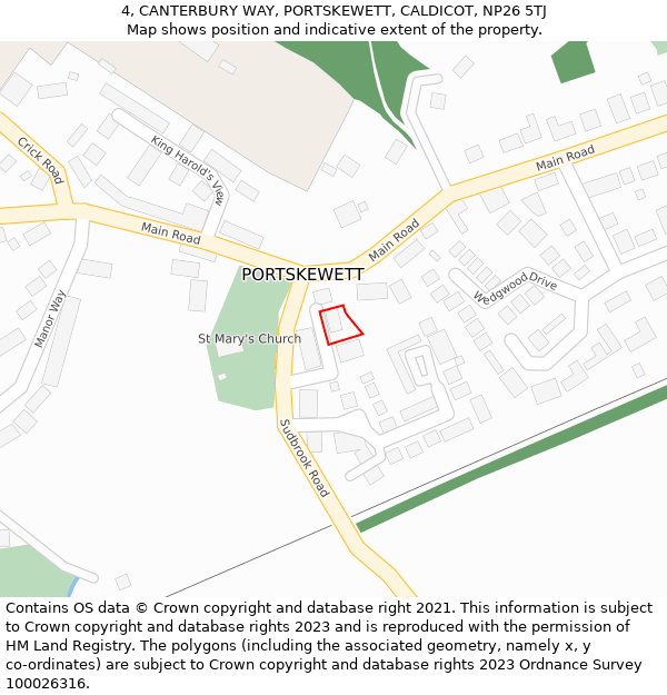 4, CANTERBURY WAY, PORTSKEWETT, CALDICOT, NP26 5TJ: Location map and indicative extent of plot