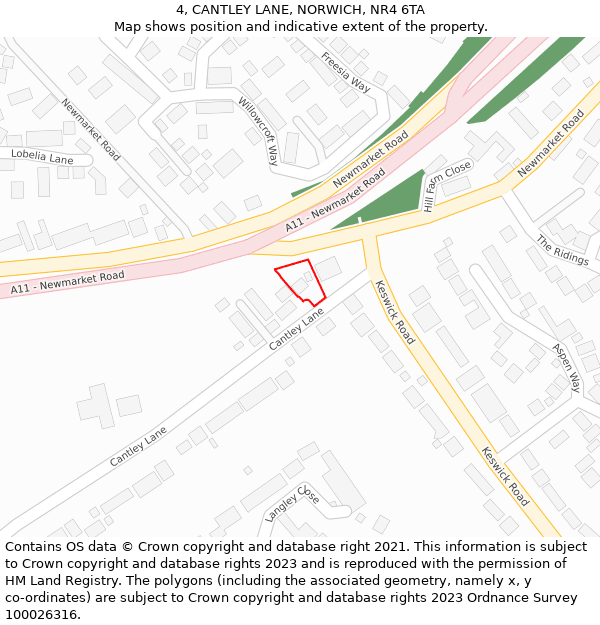 4, CANTLEY LANE, NORWICH, NR4 6TA: Location map and indicative extent of plot