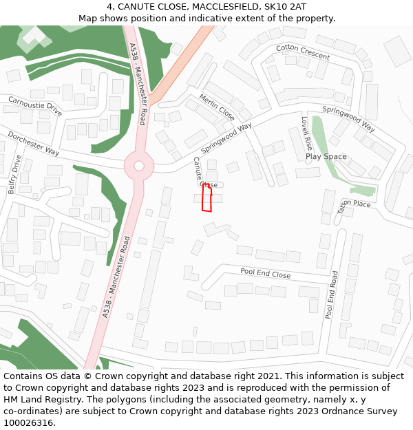 4, CANUTE CLOSE, MACCLESFIELD, SK10 2AT: Location map and indicative extent of plot