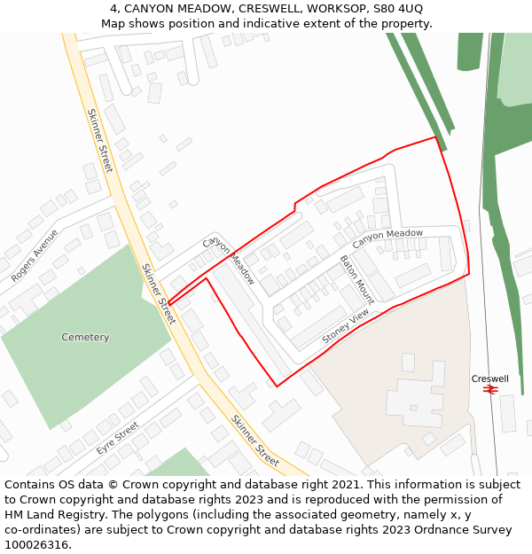 4, CANYON MEADOW, CRESWELL, WORKSOP, S80 4UQ: Location map and indicative extent of plot