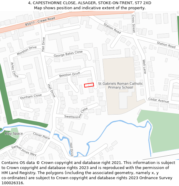 4, CAPESTHORNE CLOSE, ALSAGER, STOKE-ON-TRENT, ST7 2XD: Location map and indicative extent of plot