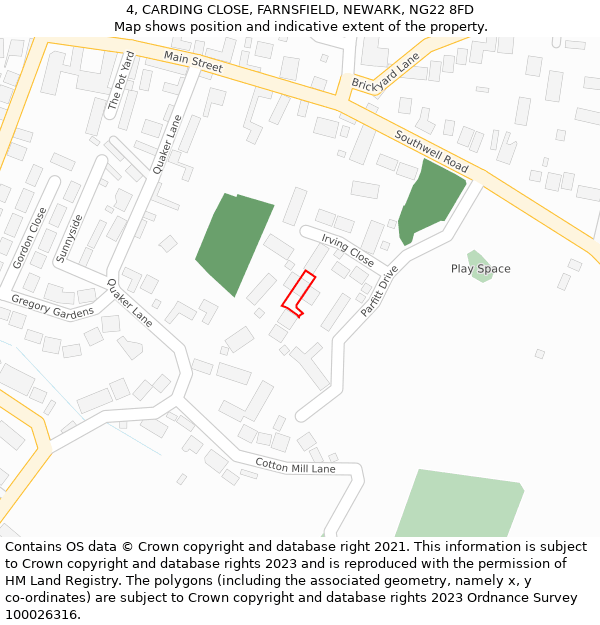 4, CARDING CLOSE, FARNSFIELD, NEWARK, NG22 8FD: Location map and indicative extent of plot
