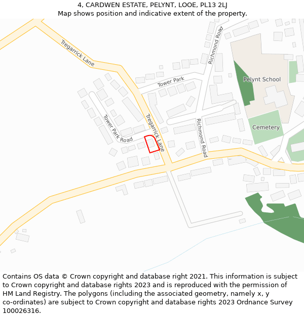 4, CARDWEN ESTATE, PELYNT, LOOE, PL13 2LJ: Location map and indicative extent of plot