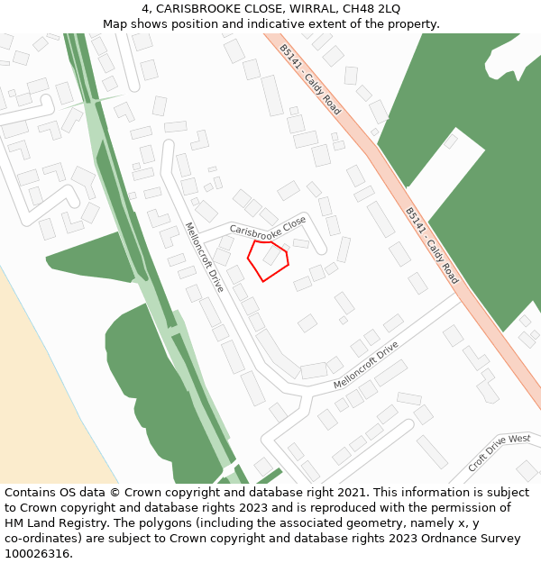 4, CARISBROOKE CLOSE, WIRRAL, CH48 2LQ: Location map and indicative extent of plot