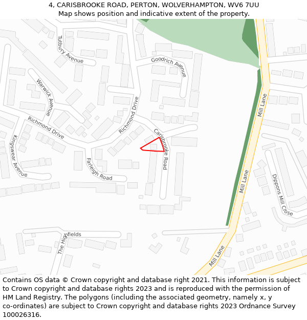 4, CARISBROOKE ROAD, PERTON, WOLVERHAMPTON, WV6 7UU: Location map and indicative extent of plot