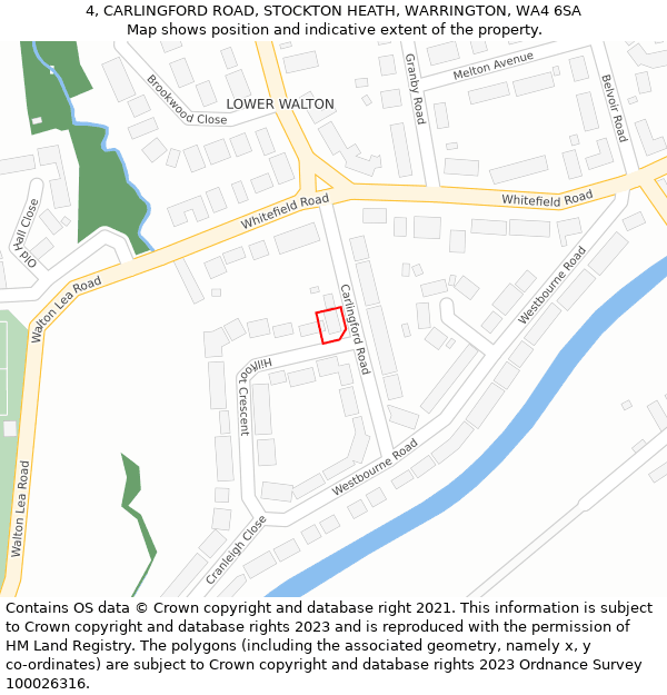 4, CARLINGFORD ROAD, STOCKTON HEATH, WARRINGTON, WA4 6SA: Location map and indicative extent of plot