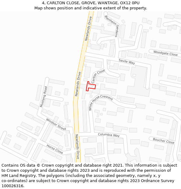 4, CARLTON CLOSE, GROVE, WANTAGE, OX12 0PU: Location map and indicative extent of plot