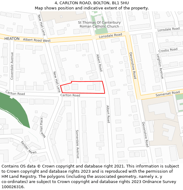 4, CARLTON ROAD, BOLTON, BL1 5HU: Location map and indicative extent of plot