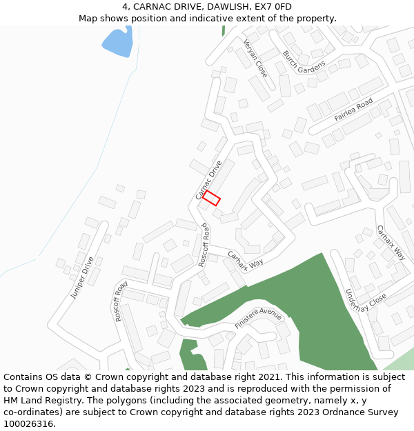 4, CARNAC DRIVE, DAWLISH, EX7 0FD: Location map and indicative extent of plot