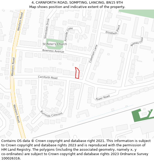 4, CARNFORTH ROAD, SOMPTING, LANCING, BN15 9TH: Location map and indicative extent of plot