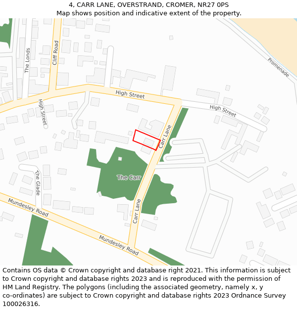 4, CARR LANE, OVERSTRAND, CROMER, NR27 0PS: Location map and indicative extent of plot