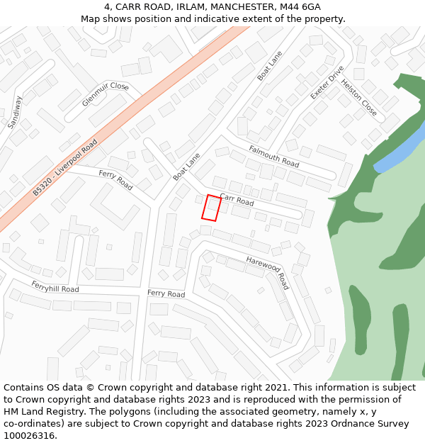 4, CARR ROAD, IRLAM, MANCHESTER, M44 6GA: Location map and indicative extent of plot