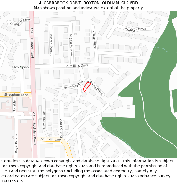 4, CARRBROOK DRIVE, ROYTON, OLDHAM, OL2 6DD: Location map and indicative extent of plot