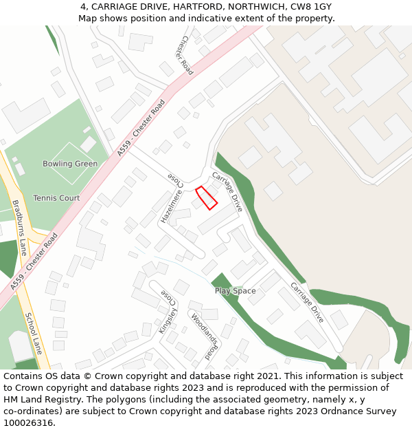 4, CARRIAGE DRIVE, HARTFORD, NORTHWICH, CW8 1GY: Location map and indicative extent of plot