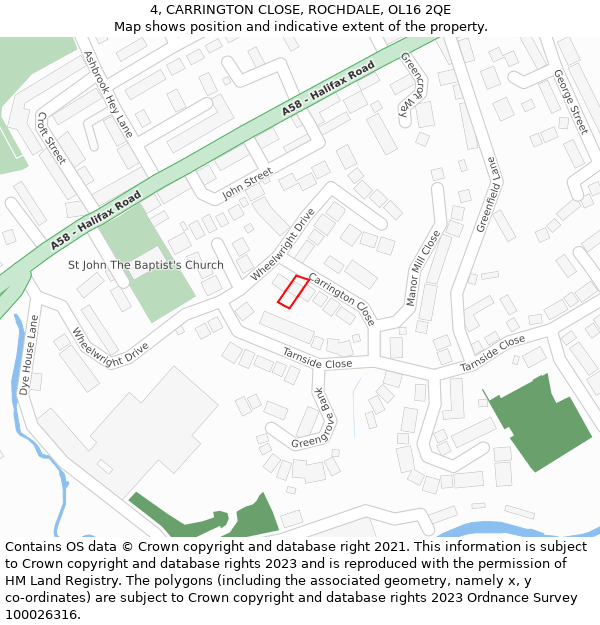 4, CARRINGTON CLOSE, ROCHDALE, OL16 2QE: Location map and indicative extent of plot