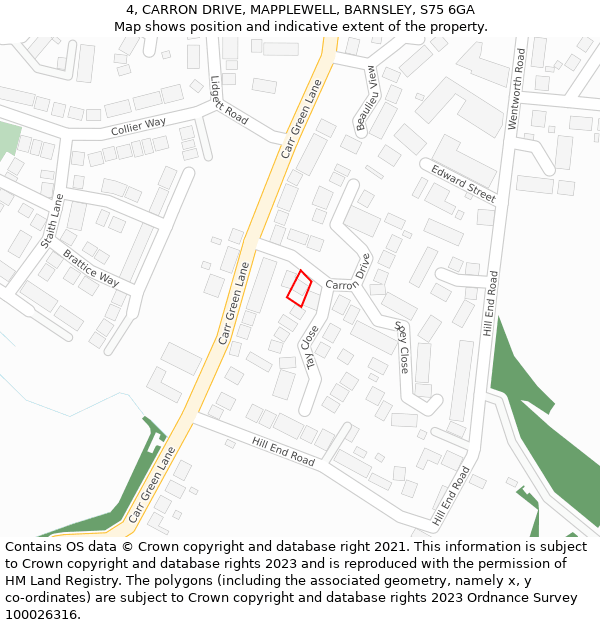 4, CARRON DRIVE, MAPPLEWELL, BARNSLEY, S75 6GA: Location map and indicative extent of plot