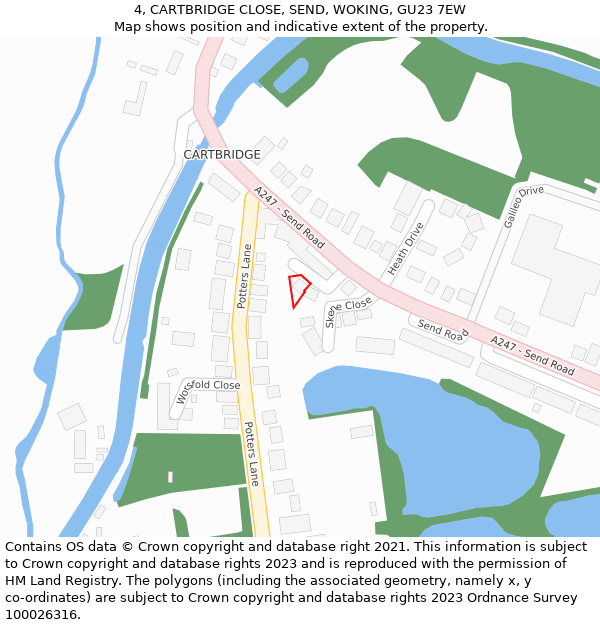4, CARTBRIDGE CLOSE, SEND, WOKING, GU23 7EW: Location map and indicative extent of plot
