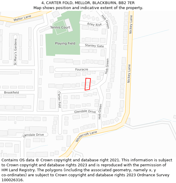 4, CARTER FOLD, MELLOR, BLACKBURN, BB2 7ER: Location map and indicative extent of plot