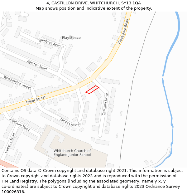 4, CASTILLON DRIVE, WHITCHURCH, SY13 1QA: Location map and indicative extent of plot