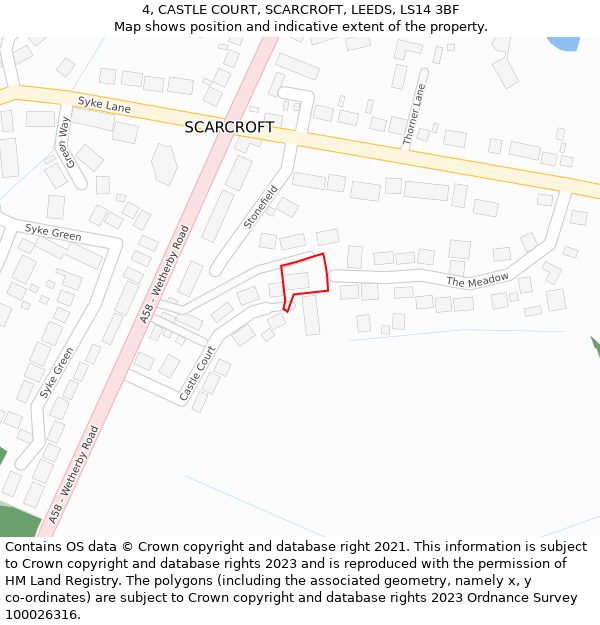 4, CASTLE COURT, SCARCROFT, LEEDS, LS14 3BF: Location map and indicative extent of plot