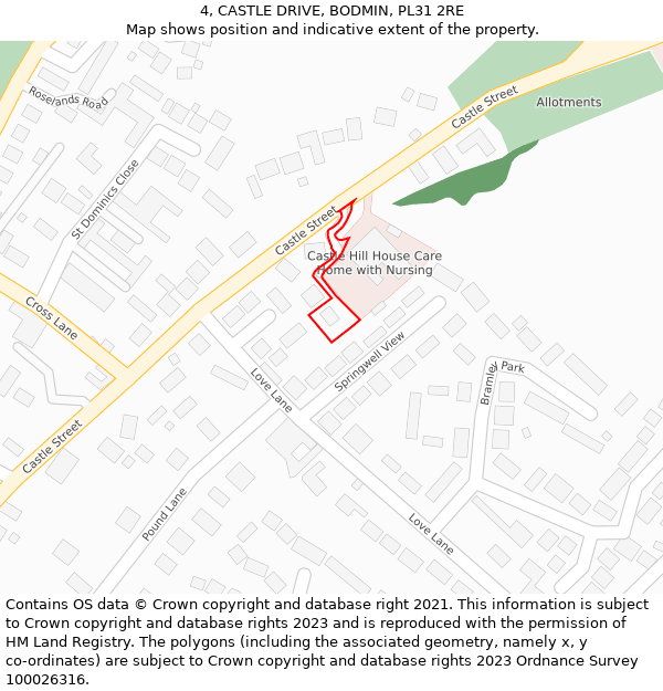 4, CASTLE DRIVE, BODMIN, PL31 2RE: Location map and indicative extent of plot